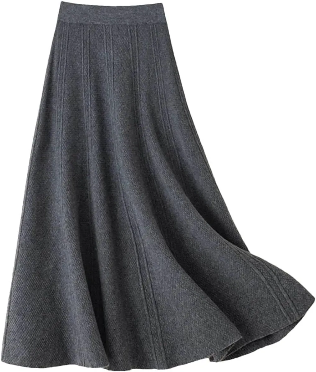 100% Merino Wool Skirt Women's High Waist Knitted Umbrella Skirt Autumn and Winter Skirt