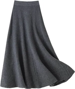 100% Merino Wool Skirt Women's High Waist Knitted Umbrella Skirt Autumn and Winter Skirt