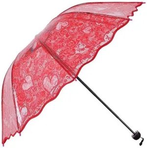 1pcs Foldable Lace Parasol, Lace Skirt Edge White Transparent Love Printing Three Fracture Stack Umbrella, Umbrella Ma'am (Color : 3)