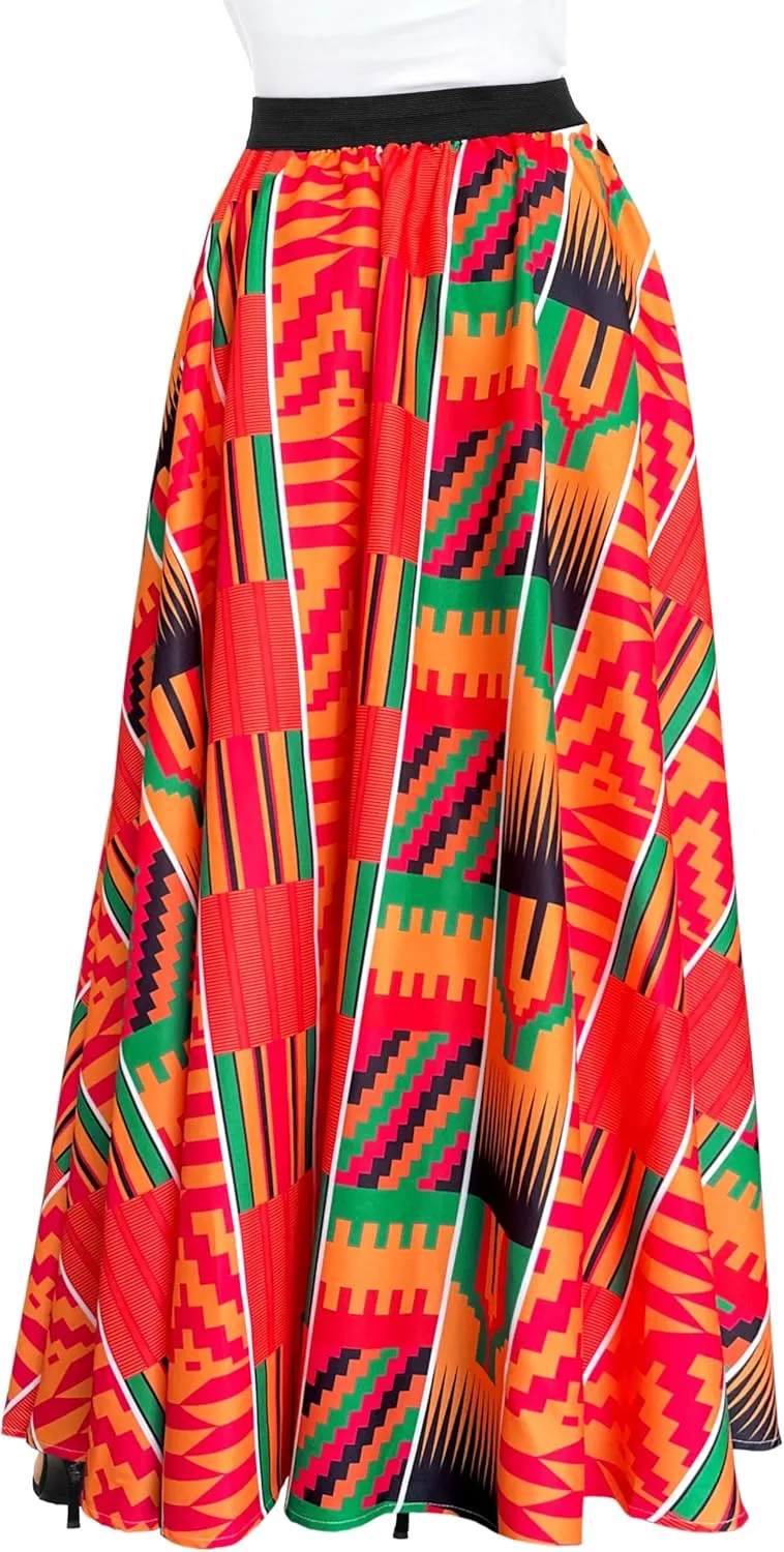 Afibi Women African Skirt Printed Ankara Maxi Skirt Dashiki Long Skirts with Pockets