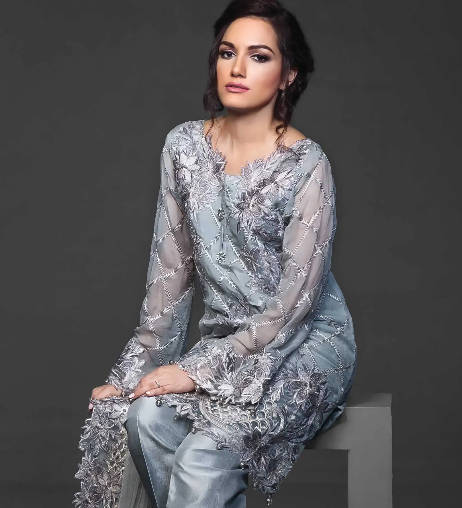 Anaya Festive Chiffon Collection – Silver Green