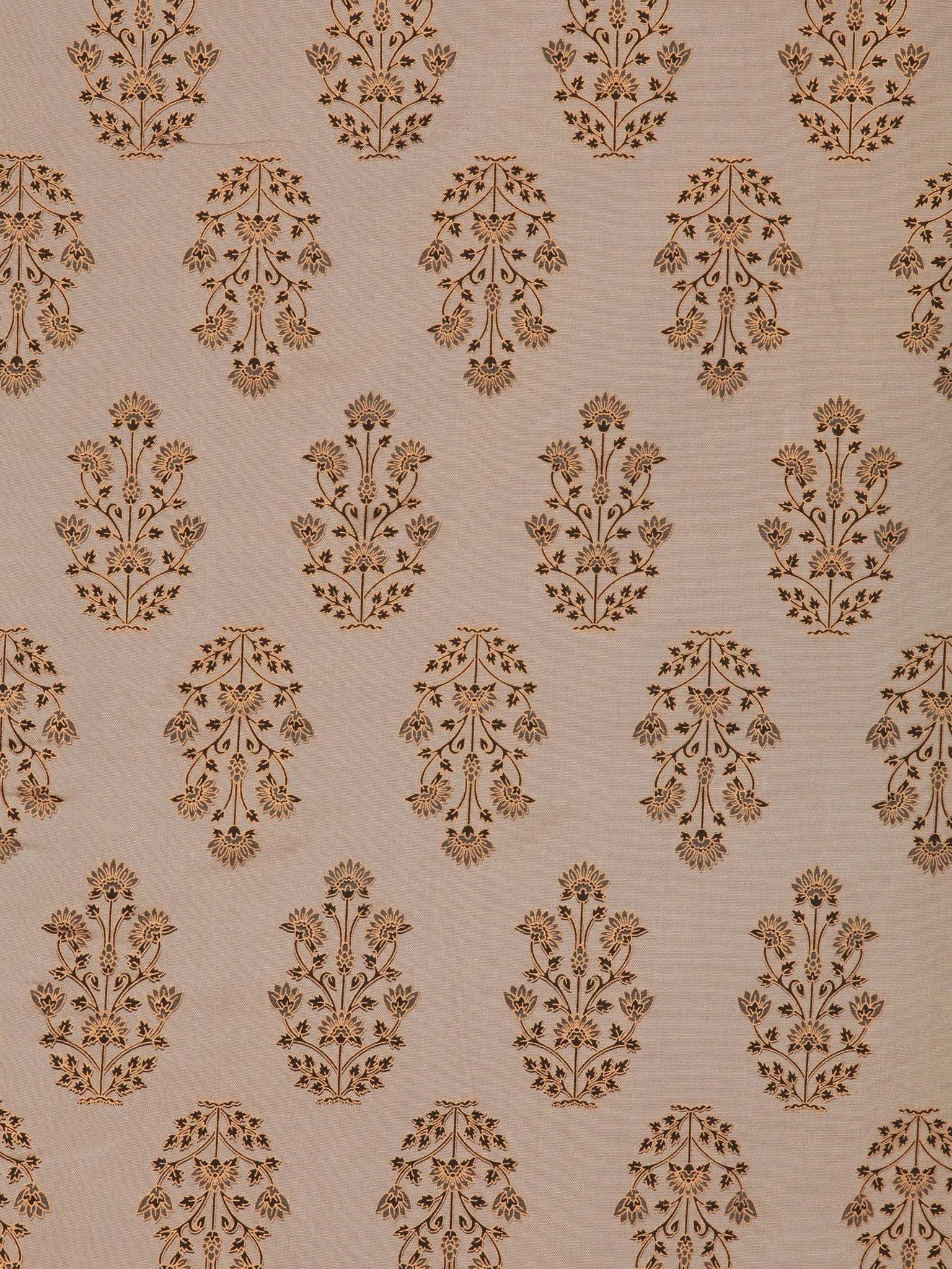 Beige Golden Black Block Printed Cotton Fabric Per Meter - F001F2399
