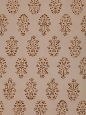 Beige Golden Black Block Printed Cotton Fabric Per Meter - F001F2399