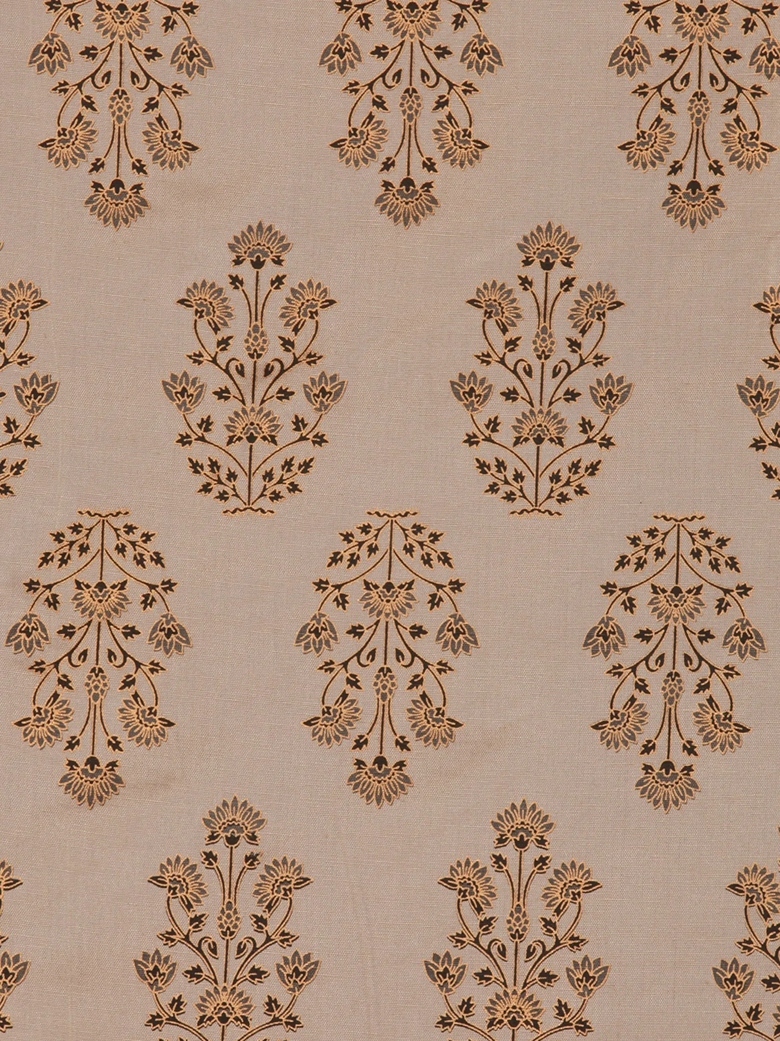 Beige Golden Black Block Printed Cotton Fabric Per Meter - F001F2399
