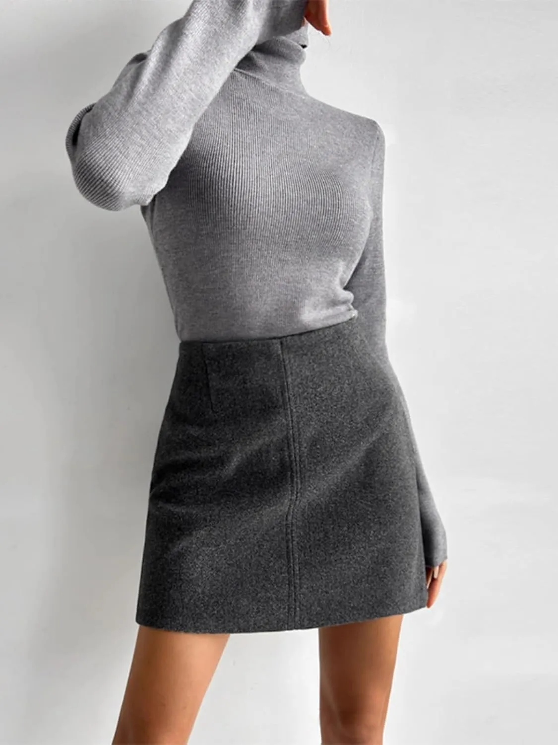 Belted Faux Leather Pencil Skirt for Women, Autumn Winter Office Chic
