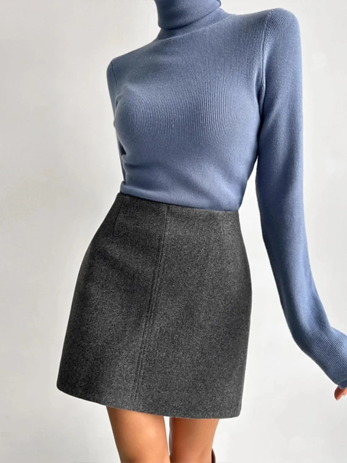 Belted Faux Leather Pencil Skirt for Women, Autumn Winter Office Chic