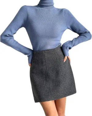 Belted Faux Leather Pencil Skirt for Women, Autumn Winter Office Chic