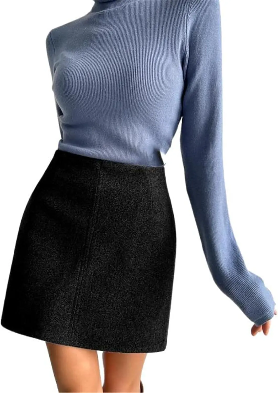 Belted Faux Leather Pencil Skirt for Women, Autumn Winter Office Chic