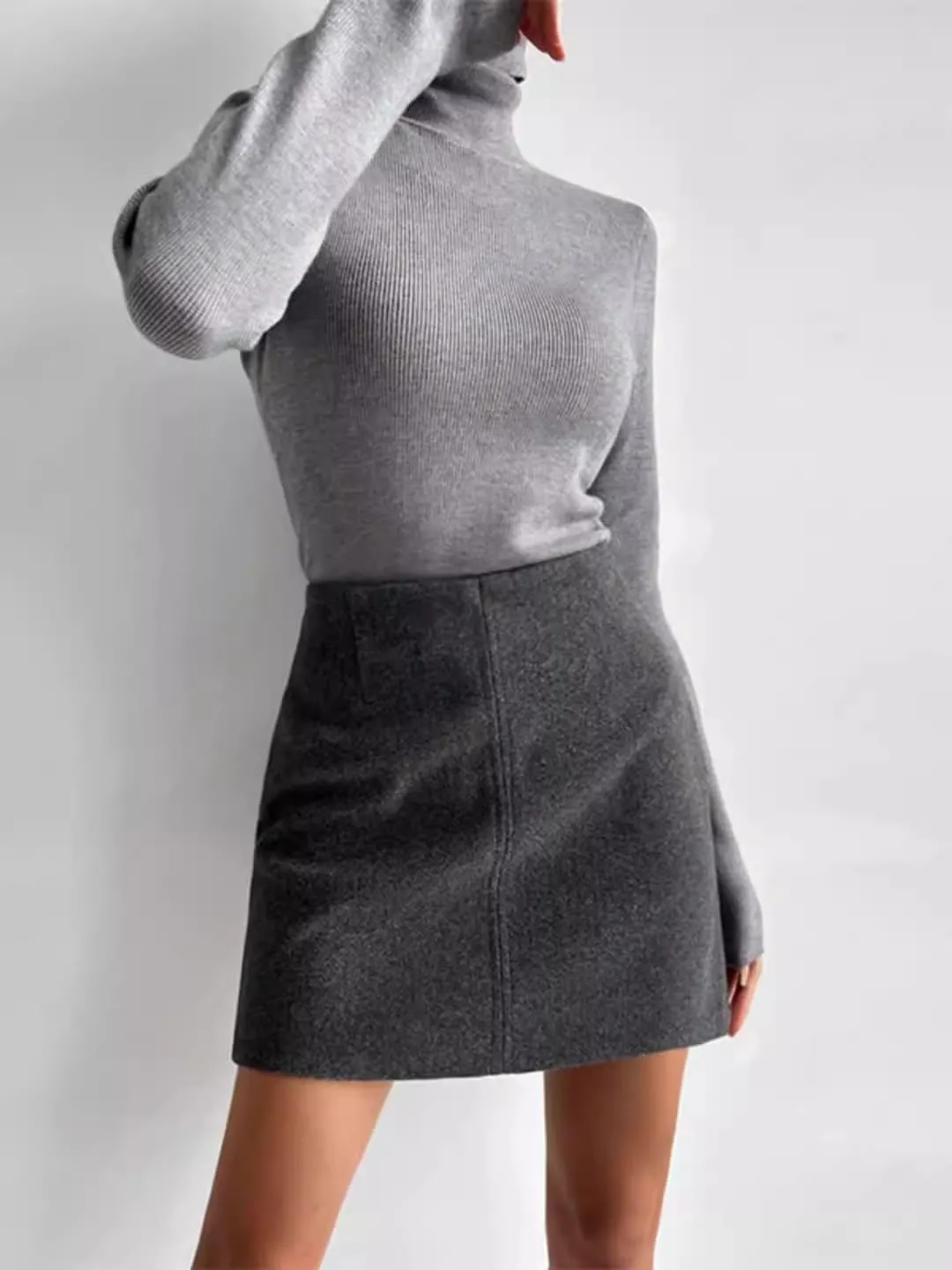 Belted Faux Leather Pencil Skirt for Women, Autumn Winter Office Chic