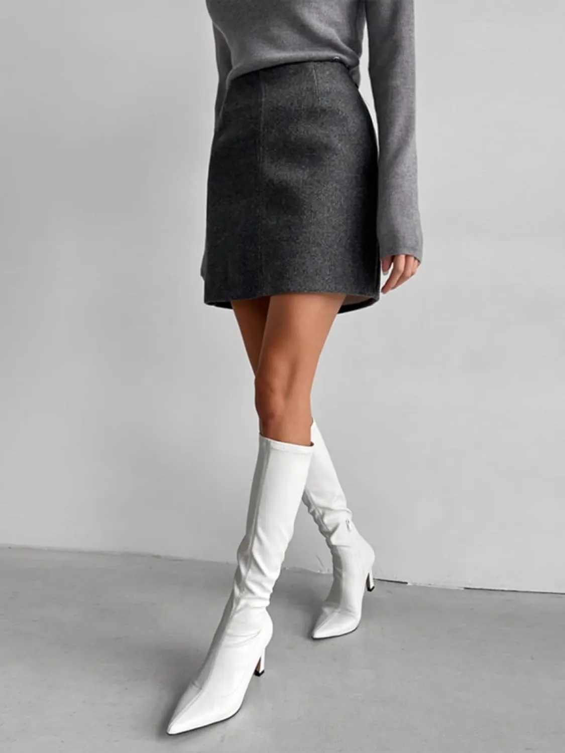 Belted Faux Leather Pencil Skirt for Women, Autumn Winter Office Chic