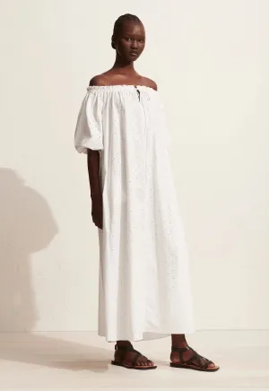 BRODERIE OFF THE SHOULDER DRESS - WHITE