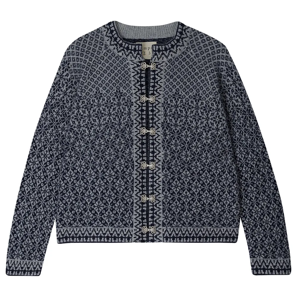Cashmere Wool Norse Cardigan in Grey and Navy