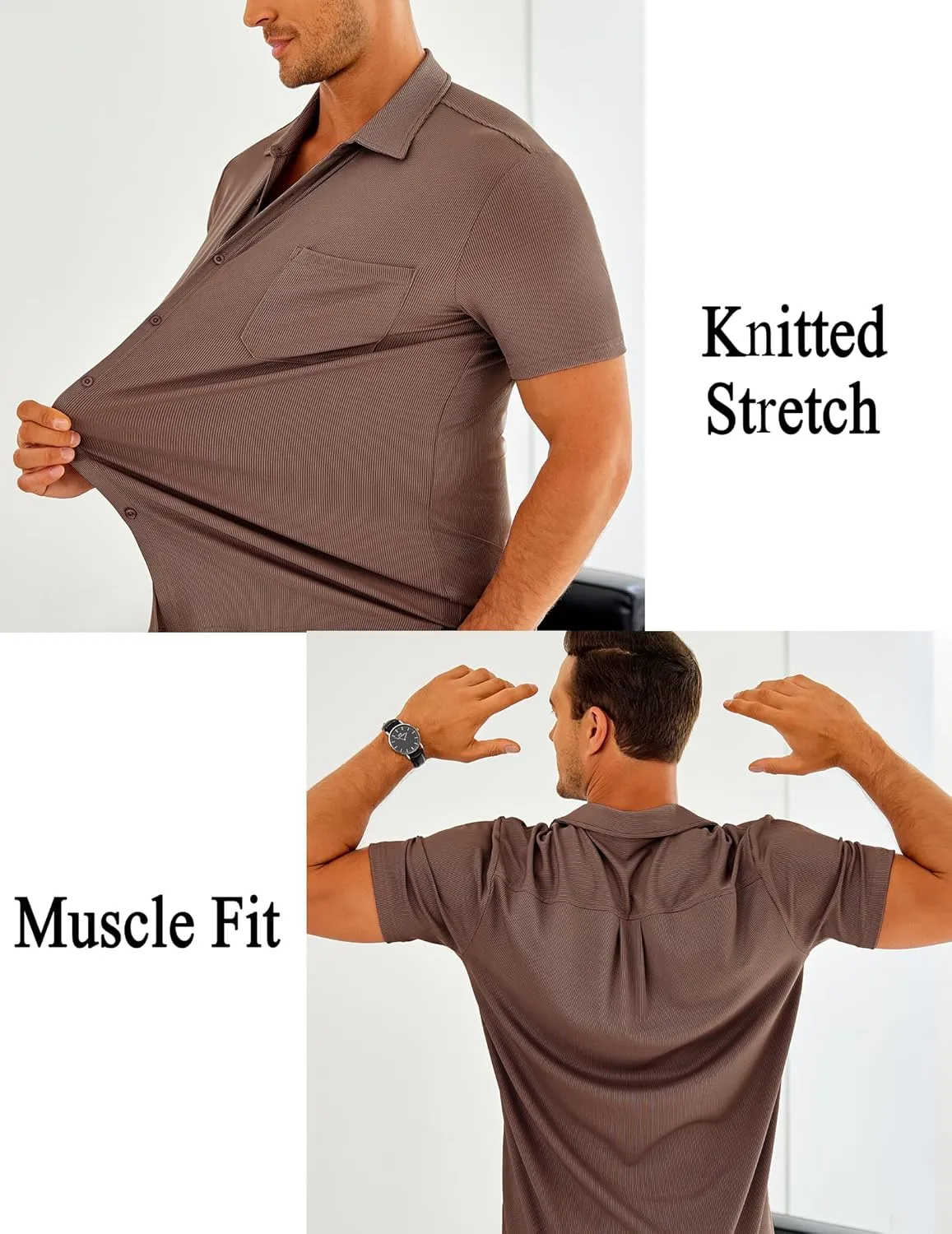 COOFANDY Men's Short Sleeve Wrinkle Free Knit Polo Shirt Causal Button Down Summer Camp Beach Shirts