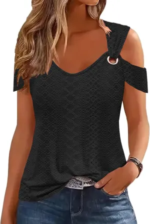 Disamer Womens Tops Summer Off The Shoulder 2025 Spring Fashion Short Sleeve T Shirt Basic Tees Sexy Dressy Casual Blouse