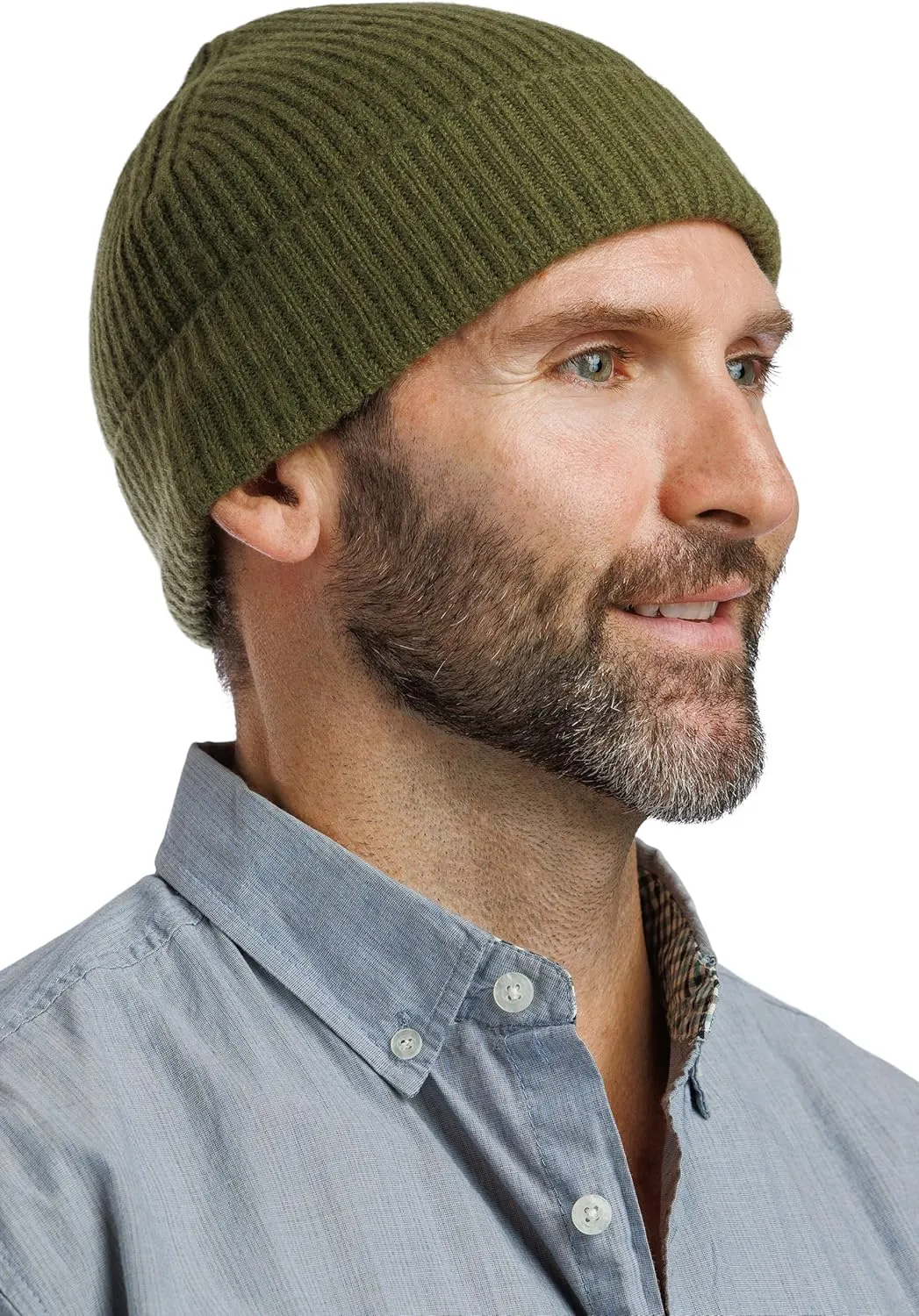 Fishers Finery Men's 100% Pure Cashmere Ribbed Cuffed Hat; Ultra Plush