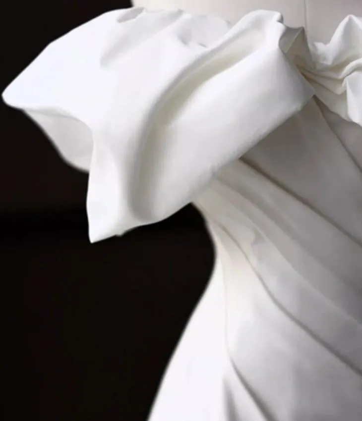 French Off the Shoulder Satin Long Wedding Dress, Mermaid Bridal Dress with Bowknot UQW0119