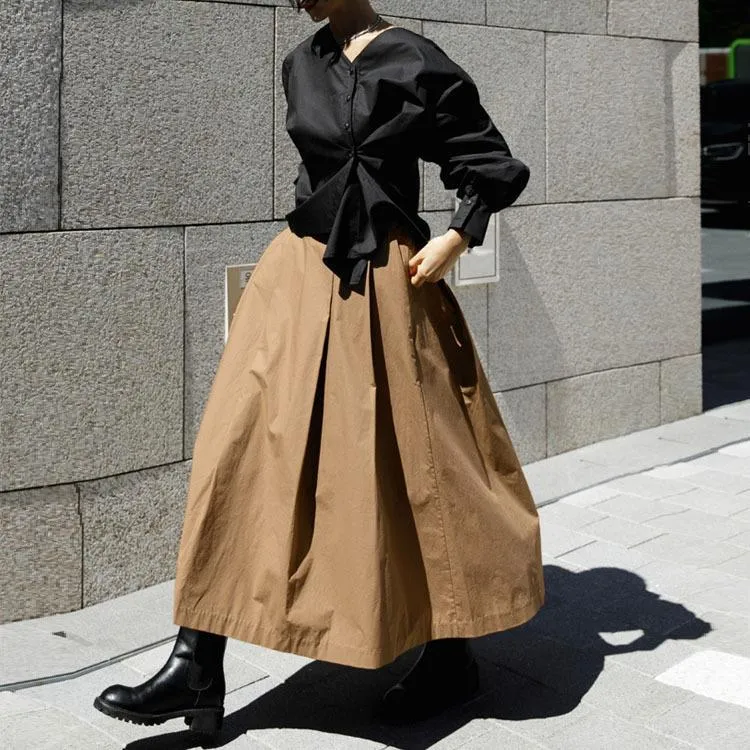 Girlary-shop 2000s fashion New Elastic Waist Skirt Women's A- line Skirt Mid-Length Fashion Casual Skirt Versatile Large Swing Temperament Loose Skirt