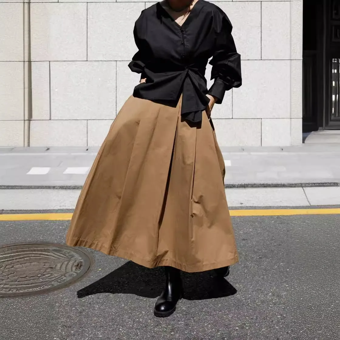 Girlary-shop 2000s fashion New Elastic Waist Skirt Women's A- line Skirt Mid-Length Fashion Casual Skirt Versatile Large Swing Temperament Loose Skirt