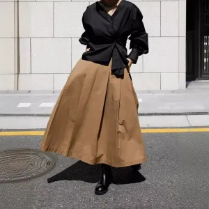 Girlary-shop 2000s fashion New Elastic Waist Skirt Women's A- line Skirt Mid-Length Fashion Casual Skirt Versatile Large Swing Temperament Loose Skirt