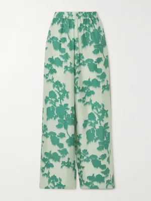 Green and white straight leg trousers