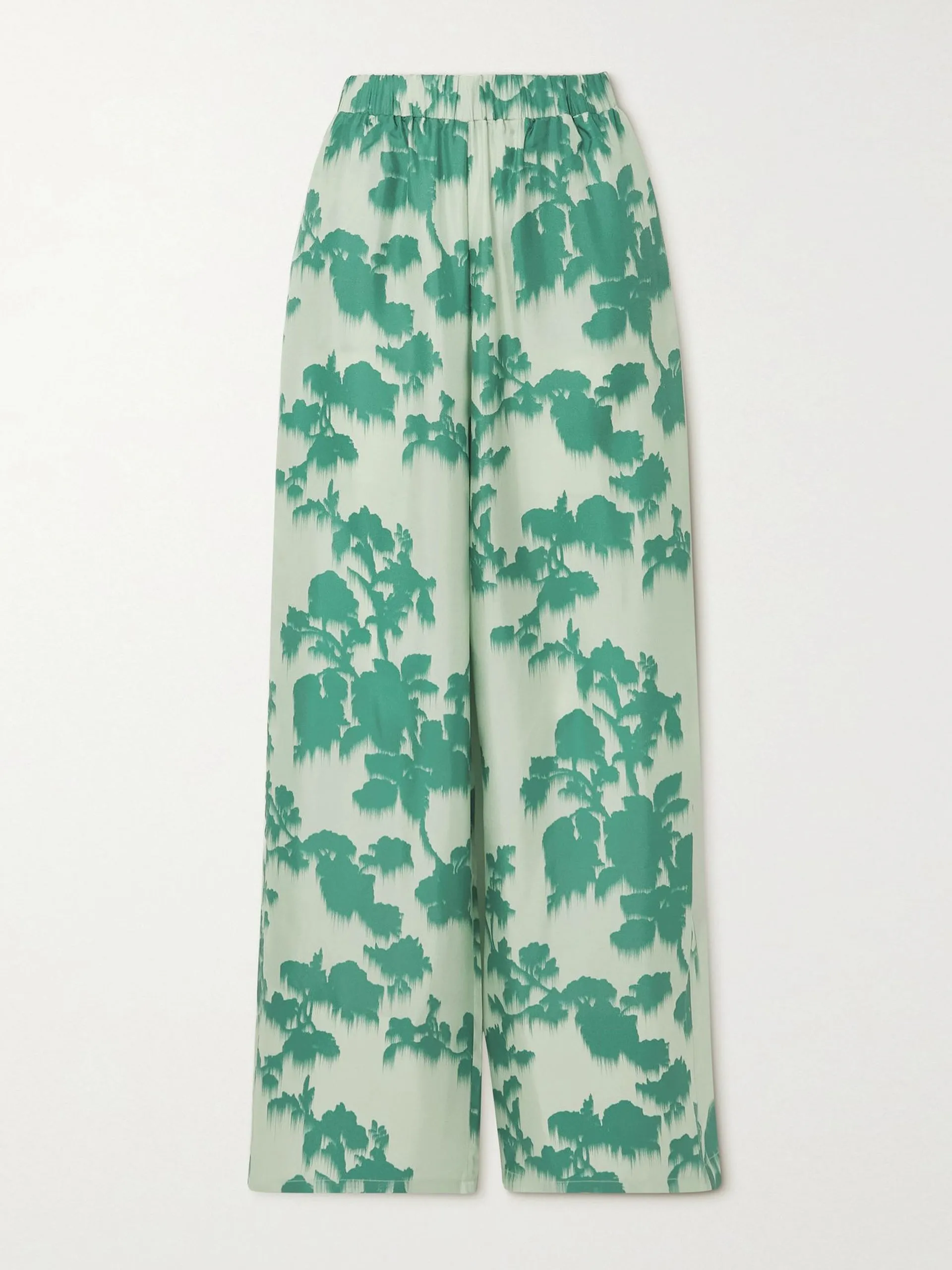 Green and white straight leg trousers