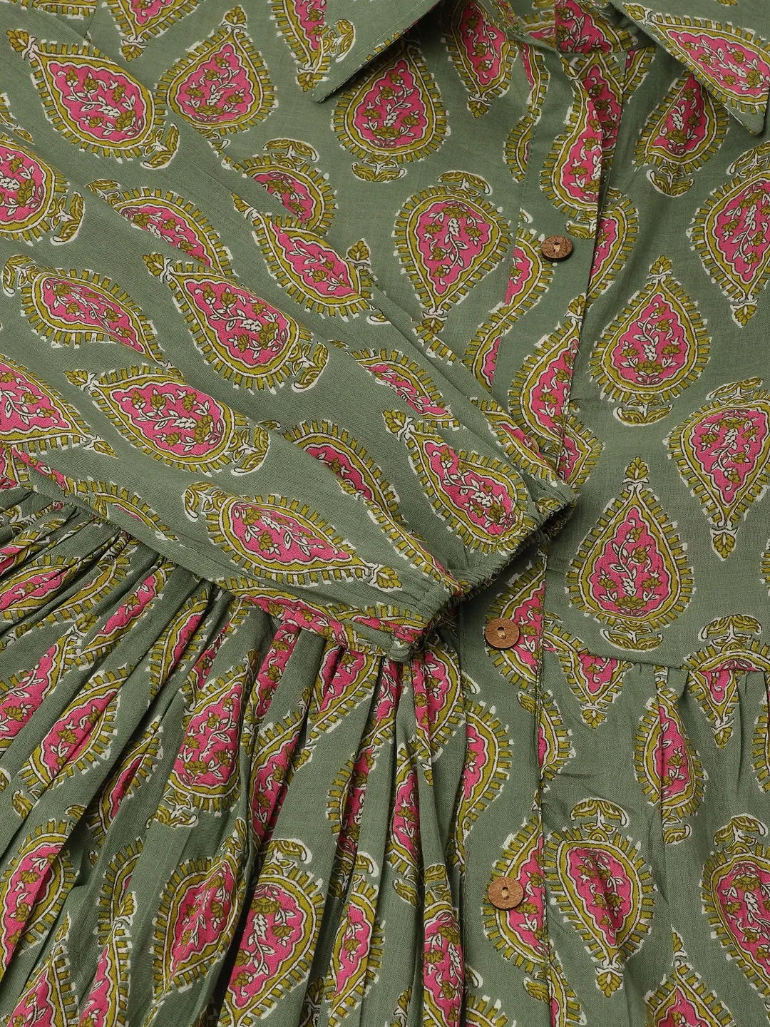 Green Paisley Printed Cotton Dress