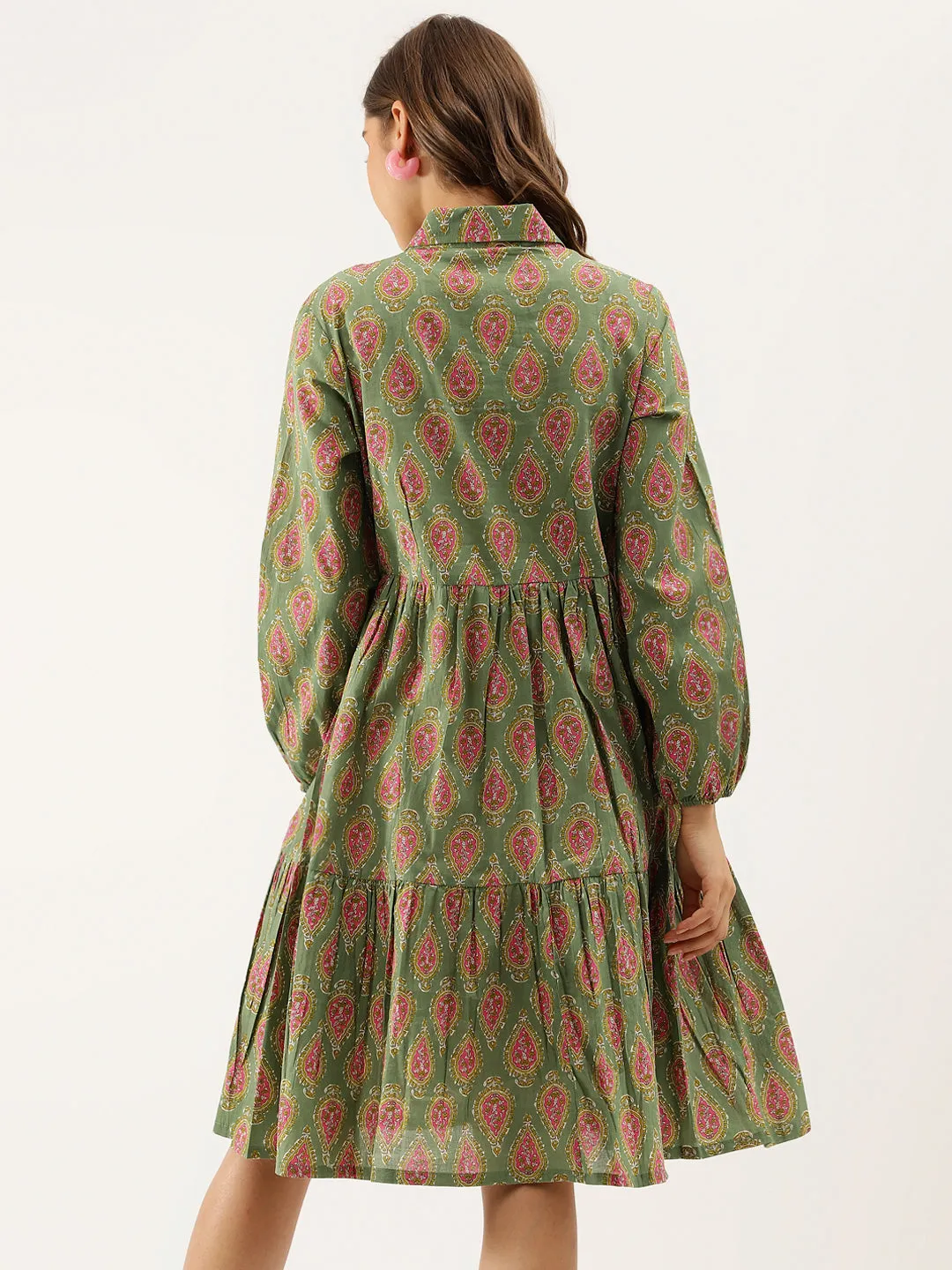 Green Paisley Printed Cotton Dress