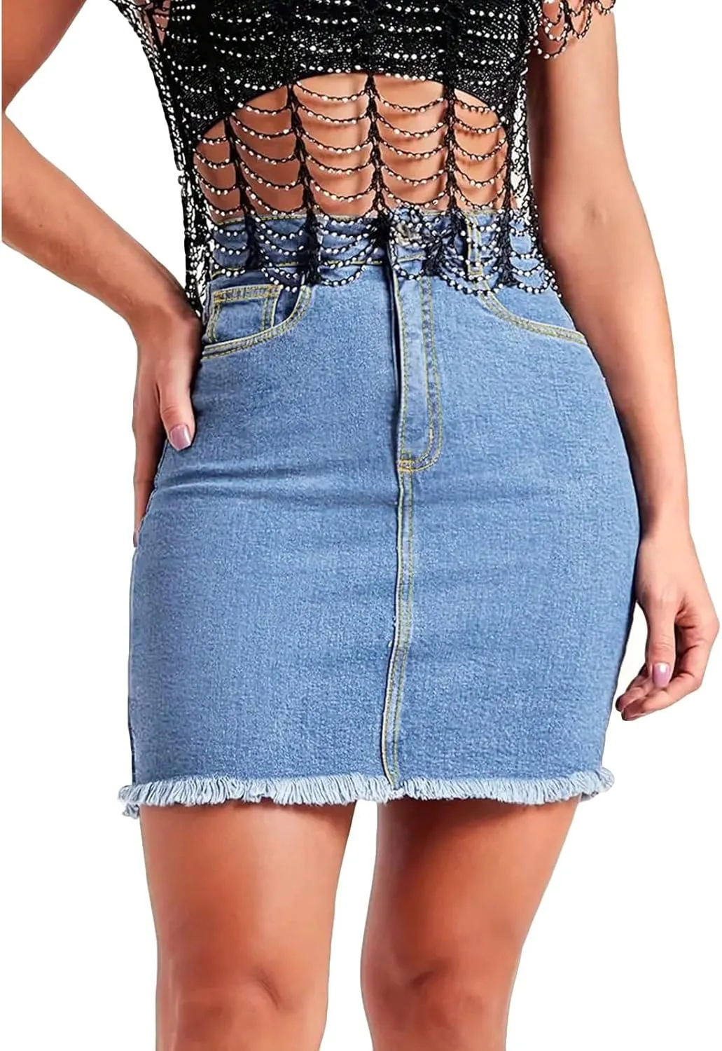 Jean Skirts for Women Denim High Waisted Short Mini Skirt Casual Summer Frayed Hem Cute Jeans Skirts 2025