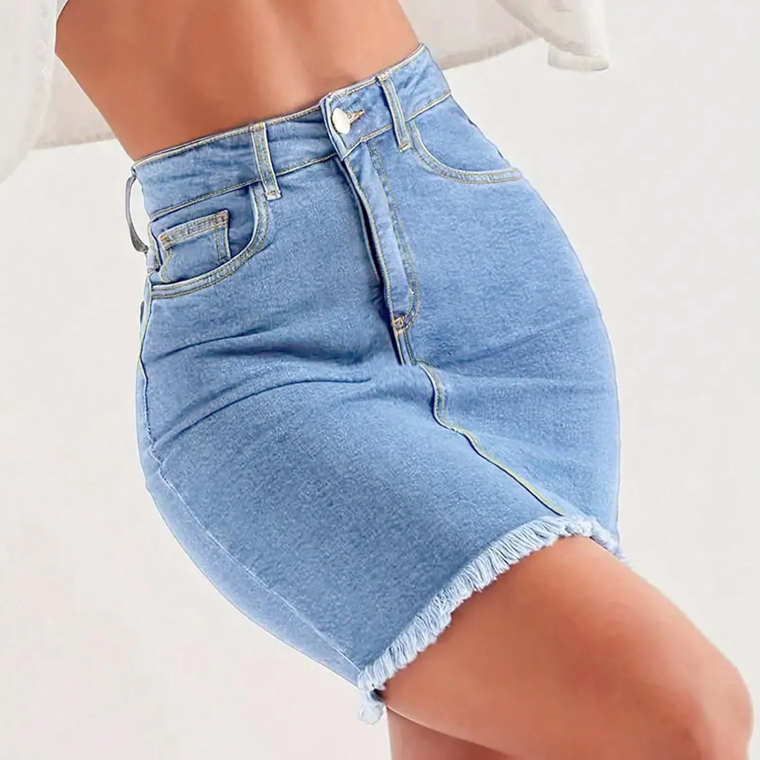Jean Skirts for Women Denim High Waisted Short Mini Skirt Casual Summer Frayed Hem Cute Jeans Skirts 2025