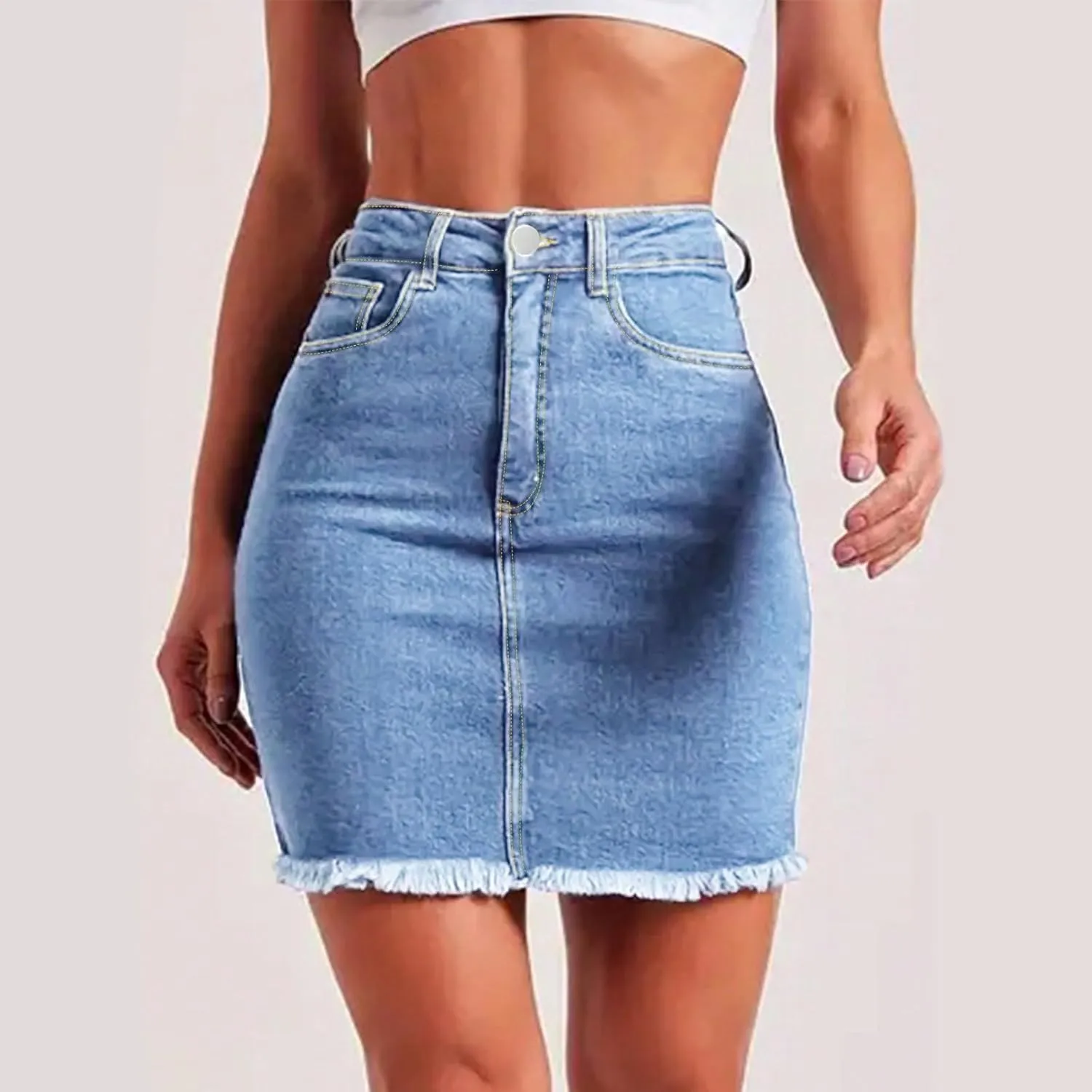 Jean Skirts for Women Denim High Waisted Short Mini Skirt Casual Summer Frayed Hem Cute Jeans Skirts 2025
