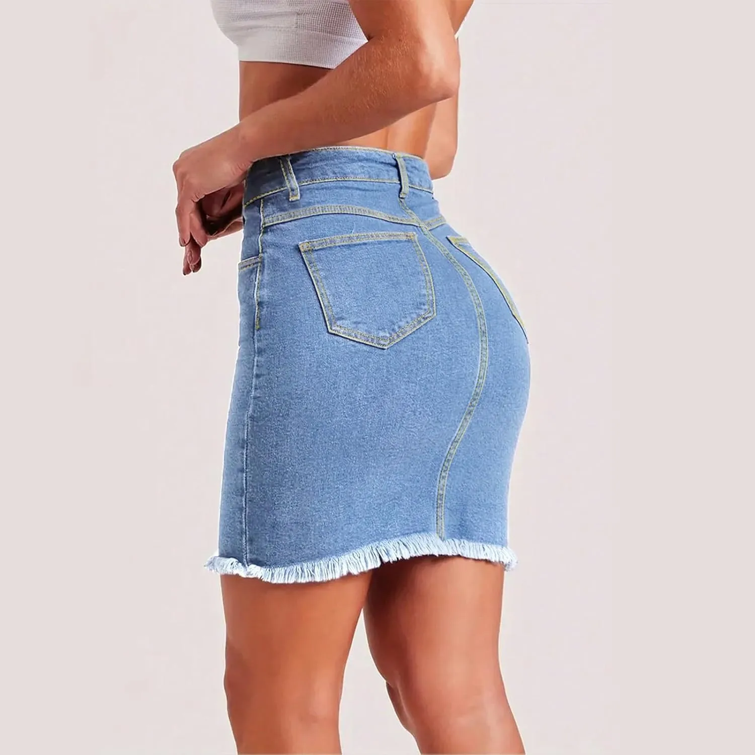 Jean Skirts for Women Denim High Waisted Short Mini Skirt Casual Summer Frayed Hem Cute Jeans Skirts 2025