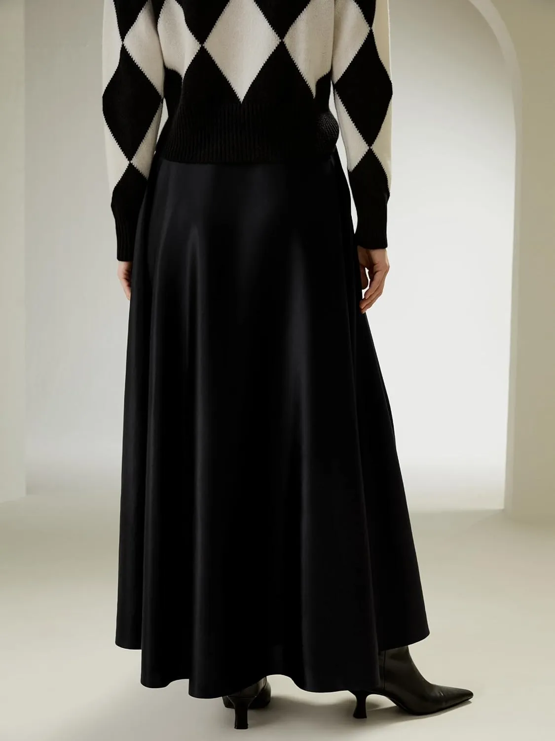 LilySilk 100% Silk Flowy Maxi Skirt for Women A Line Zipper Up Dress with Side Pockets
