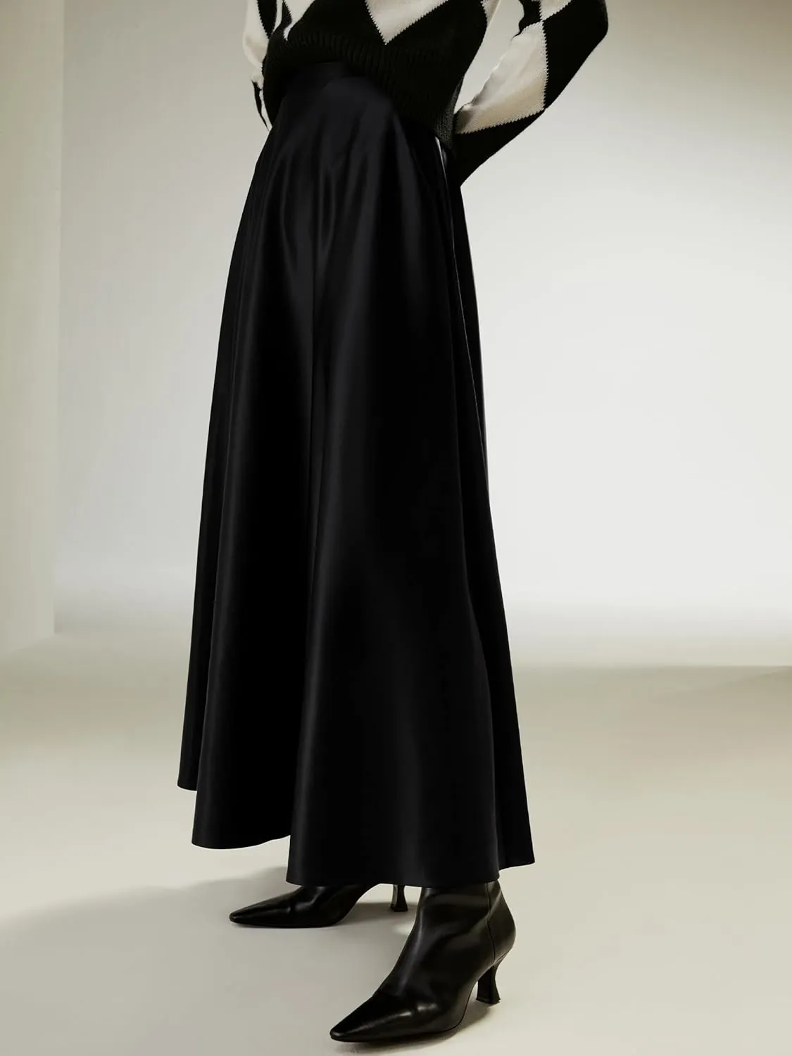 LilySilk 100% Silk Flowy Maxi Skirt for Women A Line Zipper Up Dress with Side Pockets