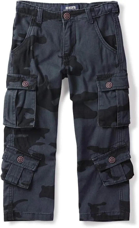 Mesinsefra Boys' Military Cargo Pants,Kids Cotton Multi Pocket Casual Outdoor Trousers