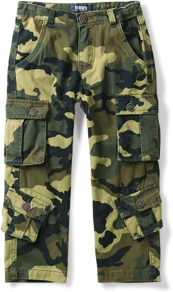 Mesinsefra Boys' Military Cargo Pants,Kids Cotton Multi Pocket Casual Outdoor Trousers