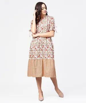 Multi Printed Half Sleeve Cotton A-Line Dress