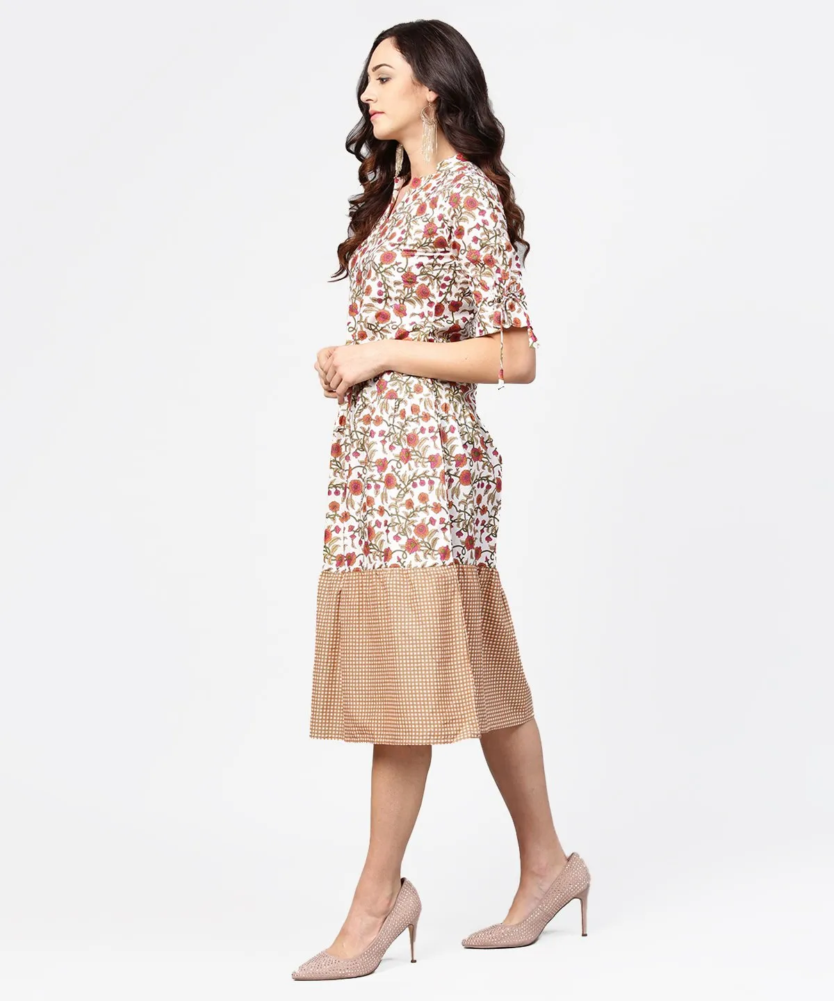 Multi Printed Half Sleeve Cotton A-Line Dress