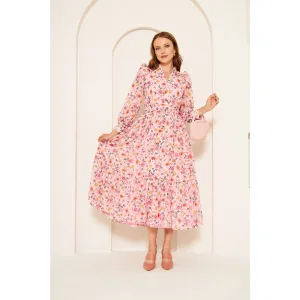Pink Chiffon Floral Shirt Dress