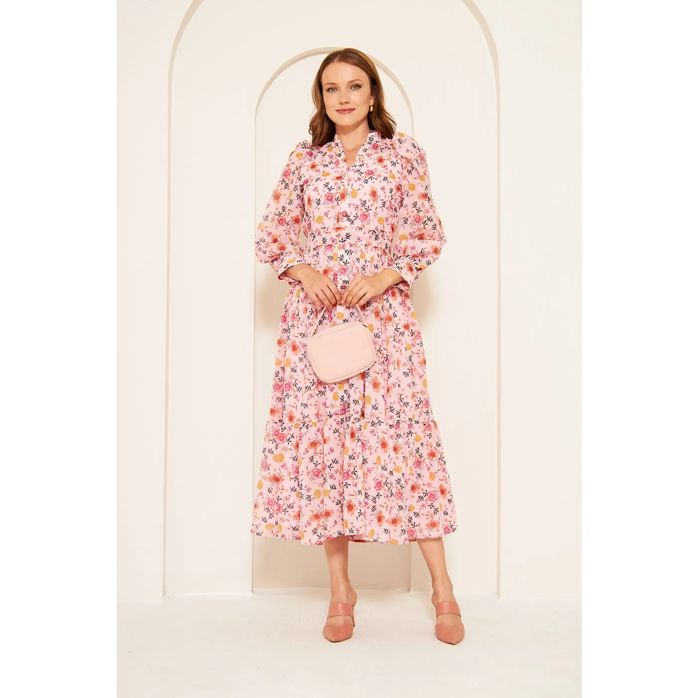 Pink Chiffon Floral Shirt Dress