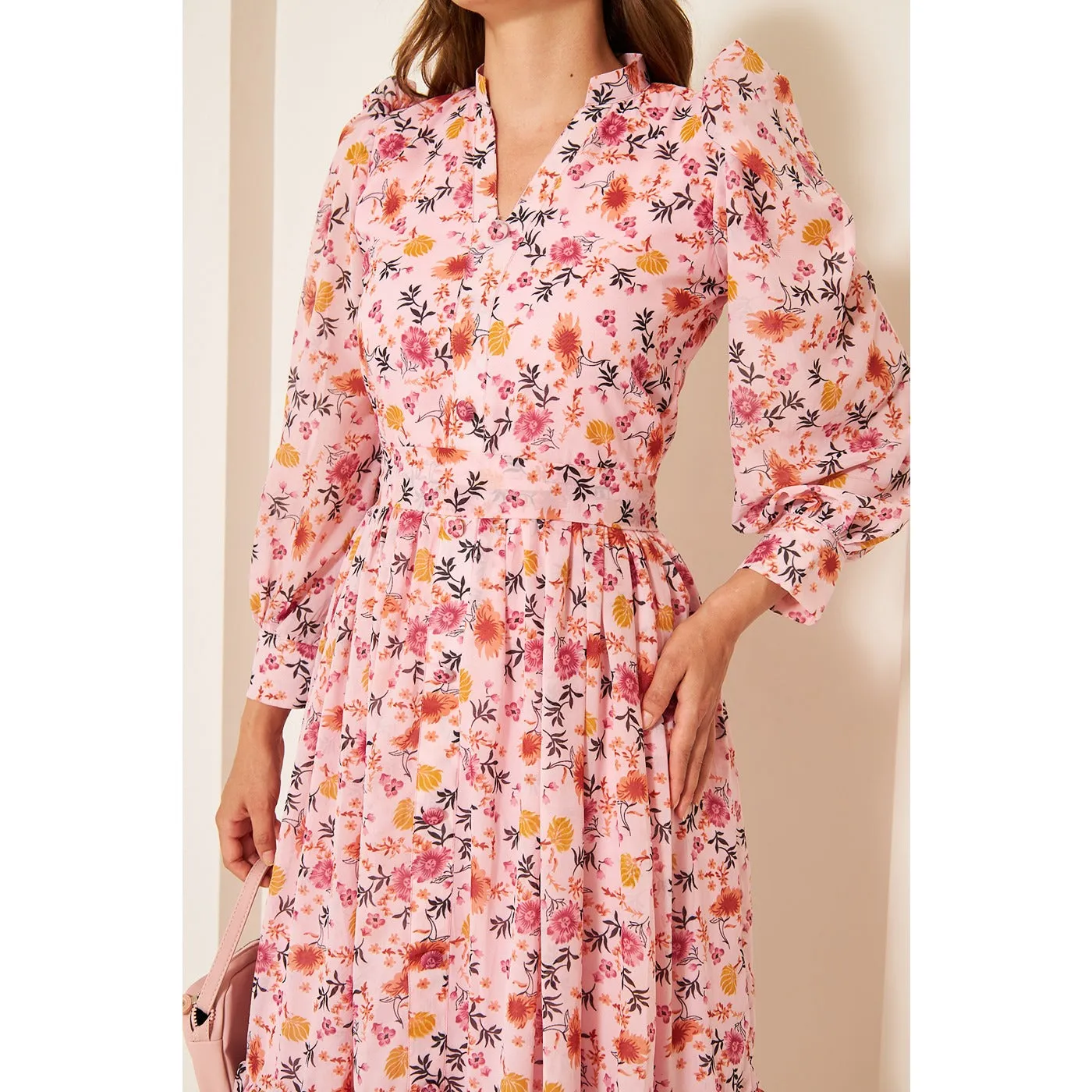 Pink Chiffon Floral Shirt Dress