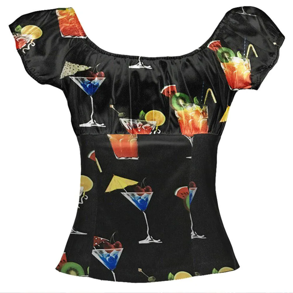 Pinup Peasant Top in Cocktails Print