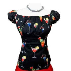Pinup Peasant Top in Cocktails Print
