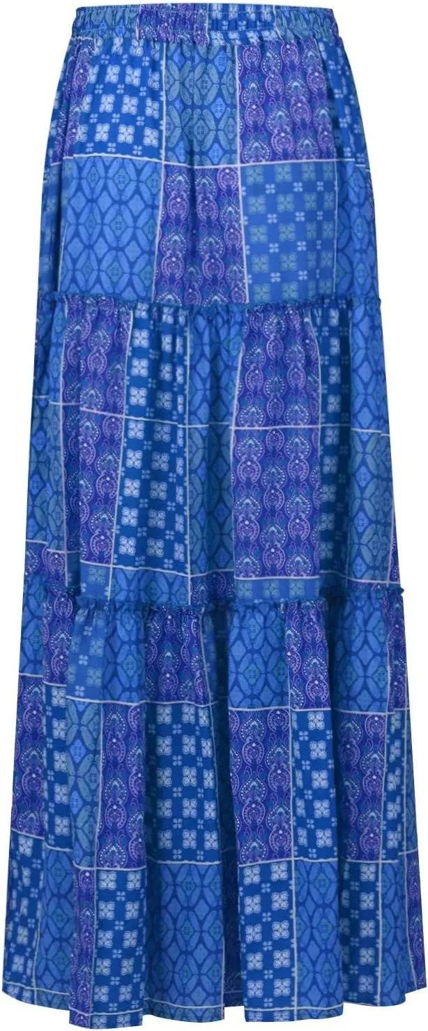 Pleated Maxi Skirts for Women Trendy Tiered Flowy Skirt Drawstring High Waisted Long Skirt A Line Ruffle Skirt