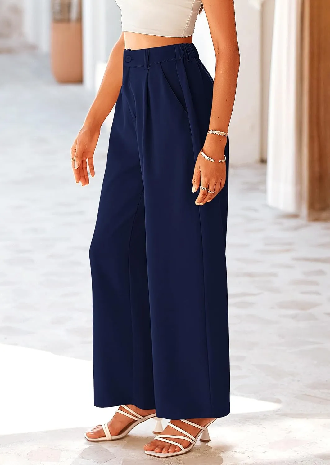 PRETTYGARDEN Palazzo Pants for Women Dressy High Elastic Waisted Business Casual Wide Leg Trousers Pant