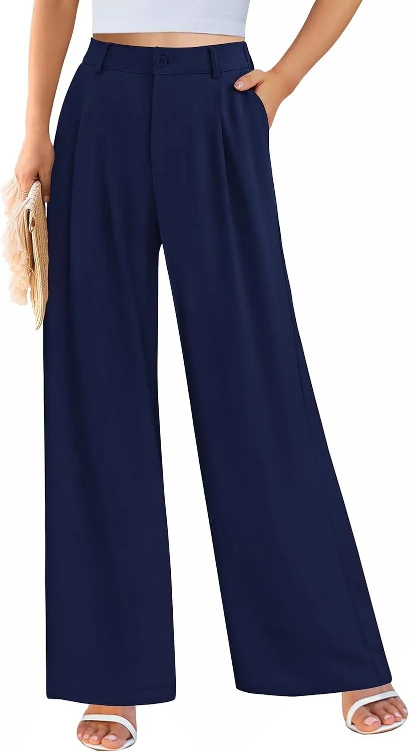 PRETTYGARDEN Palazzo Pants for Women Dressy High Elastic Waisted Business Casual Wide Leg Trousers Pant