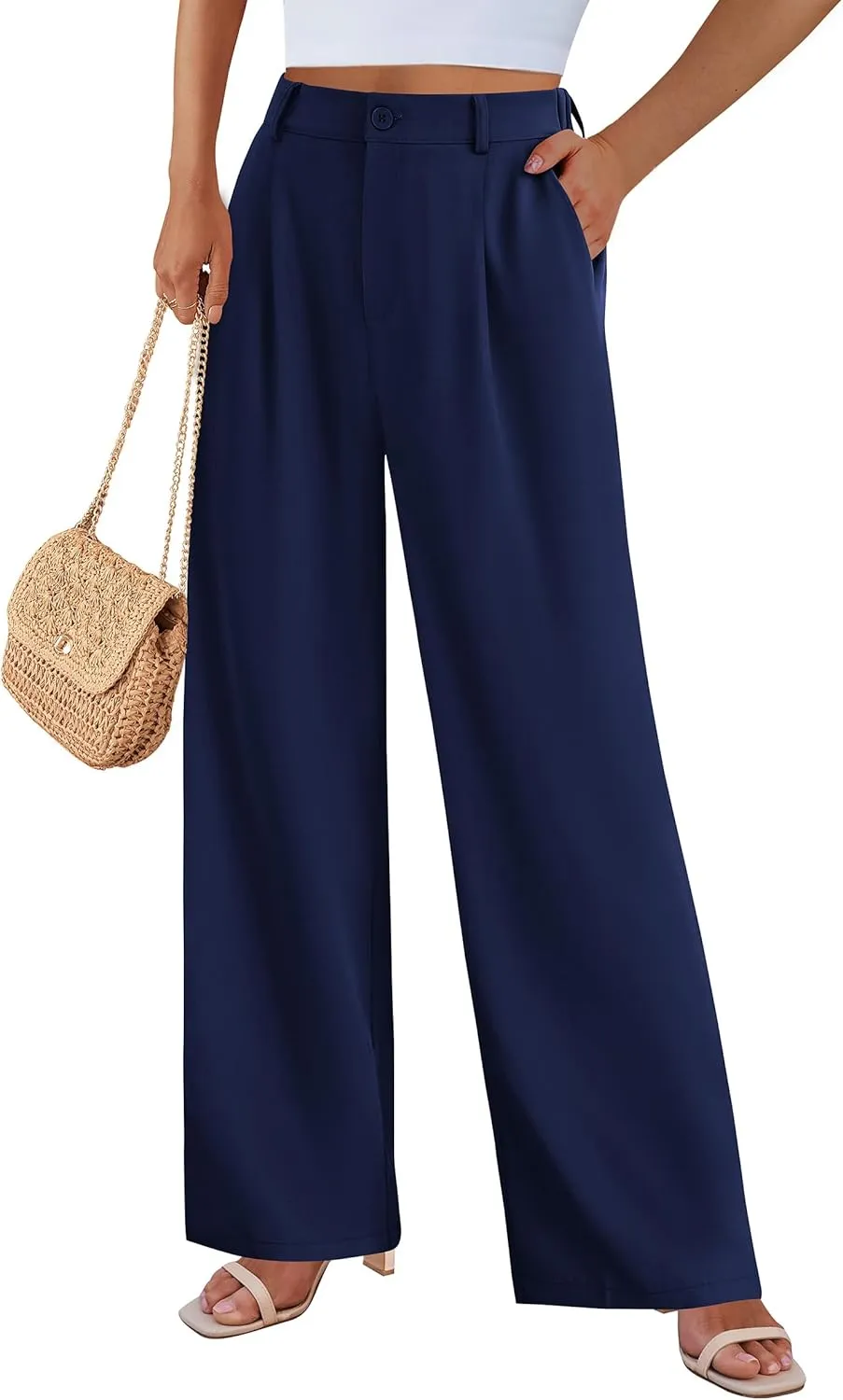PRETTYGARDEN Palazzo Pants for Women Dressy High Elastic Waisted Business Casual Wide Leg Trousers Pant