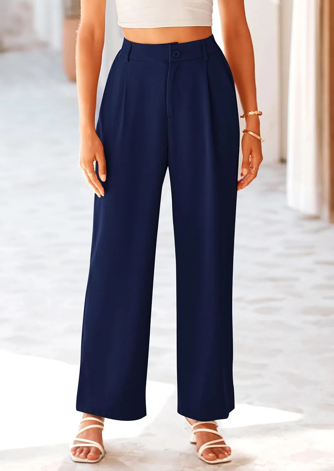 PRETTYGARDEN Palazzo Pants for Women Dressy High Elastic Waisted Business Casual Wide Leg Trousers Pant