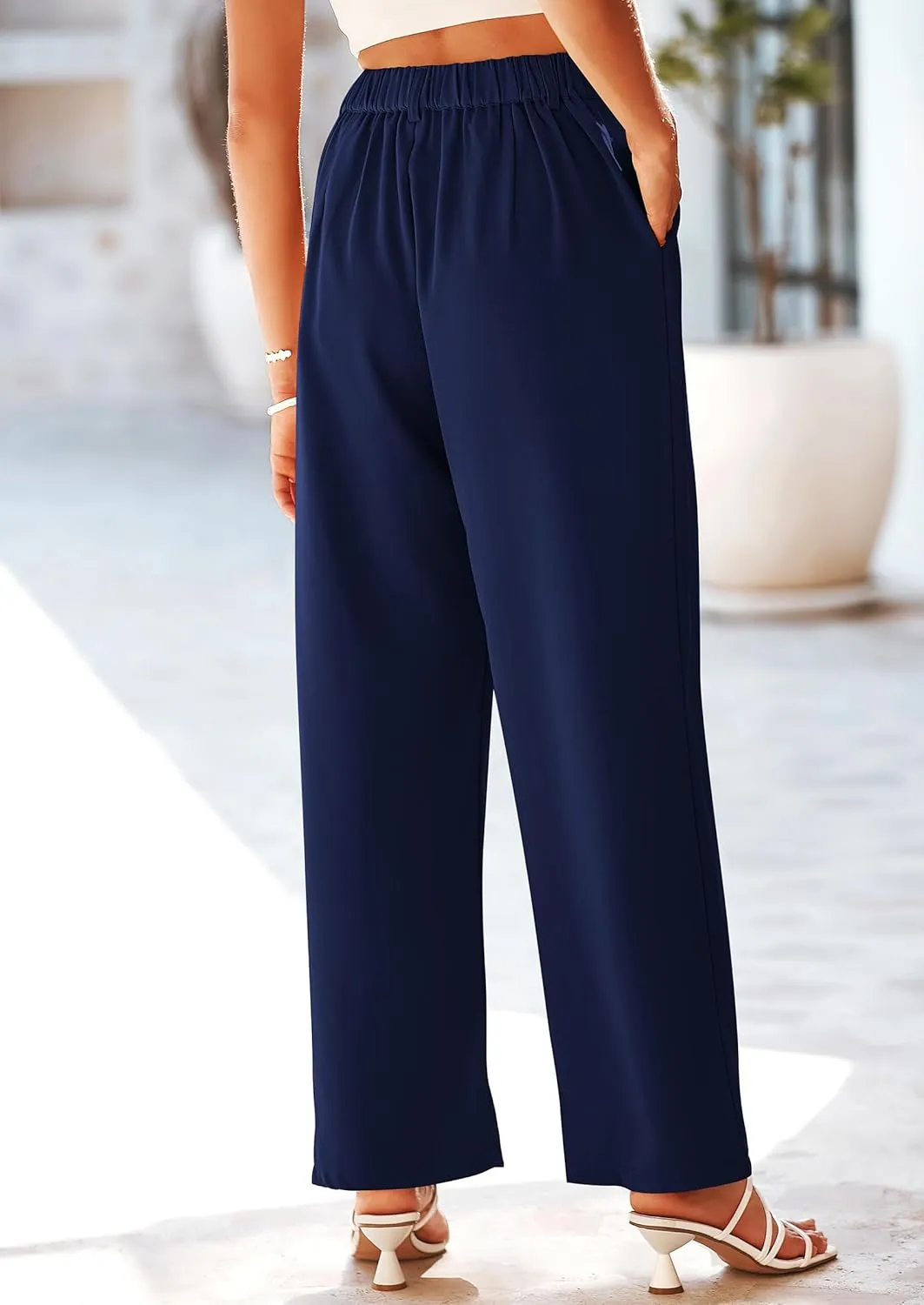 PRETTYGARDEN Palazzo Pants for Women Dressy High Elastic Waisted Business Casual Wide Leg Trousers Pant