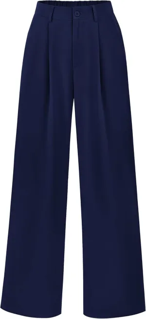 PRETTYGARDEN Palazzo Pants for Women Dressy High Elastic Waisted Business Casual Wide Leg Trousers Pant