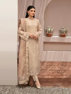 Ramsha "Kashish" Luxury Embroidered Chiffon Suit - Tan (K-202)